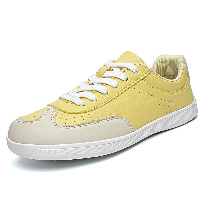 Fashion Men Leather Casual Shoes Round Toe Flat Skate Shoes Street Breathable Lace-up Sneaker