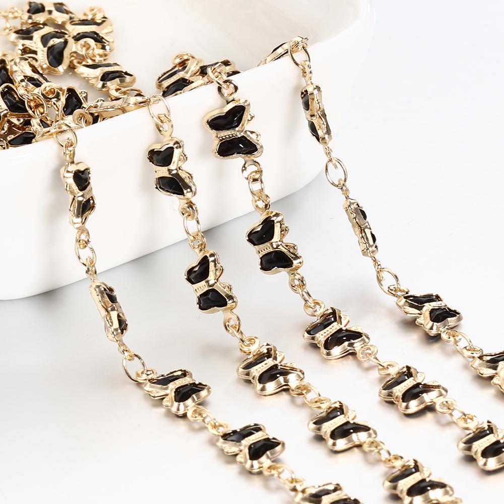 1meter Crystal Beads Chain KC Gold Color Love Heart Beaded Copper Chains for Necklace Bracelet Jewelry Making DIY Components
