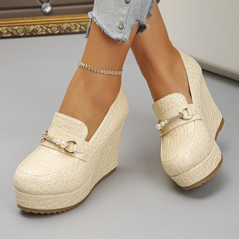 Women's Slip-On Lightweight Wedge Leather Loafers, British Style Comfortable Casual Footwear, Available In Large Sizes.