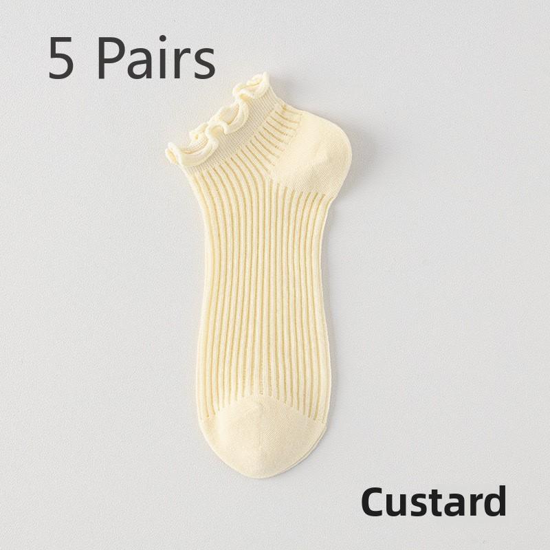 

5 пар кружевных носков женские весенние и летние тонкие сетчатые дышащие носки без косточек с деревянными ушками кружевные низкие короткие хлопковые носки 5 pairs кремовый