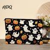 Anti Pilling Cosmetic Bag Bag Halloween Pattern Print Makeup Canvas Cute Daily Storage Zipper Pouch for Change Data Cable Washable Pencil Case