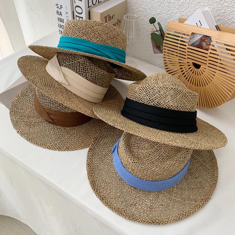 New wind beach travel holiday straw hat concave shape travel engraved handmade seaweed visor for men and women