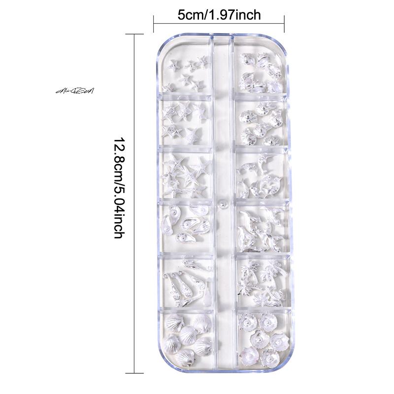 12 Grids/Box 3D Nail Art Charms Aurora Shells Starfish Mermaid Tail Accessory for Dreamy Oceanic Manicure Look