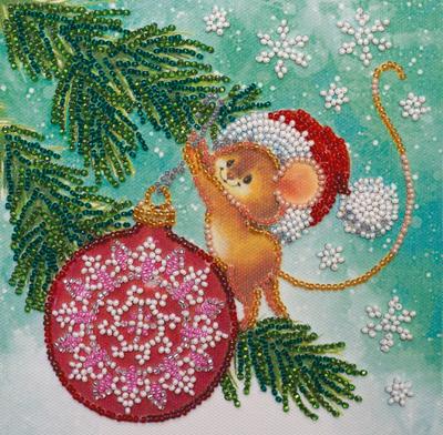 Mini Set for Embroidery with Beads On Natural Artistic Canvas Abris Art New Year's Mood