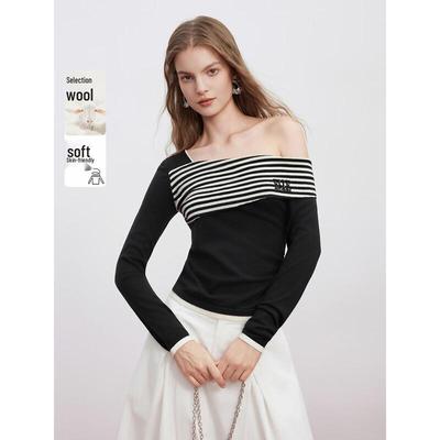 Women's Lambswool Bardot Stripe Knit Sweater