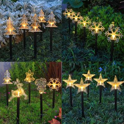 Luces solares navideñas para caminos, juego de 5 luces navideñas impermeables para paisajes, decoraciones navideñas con estacas, luces LED para decoración de caminos de césped y patios
