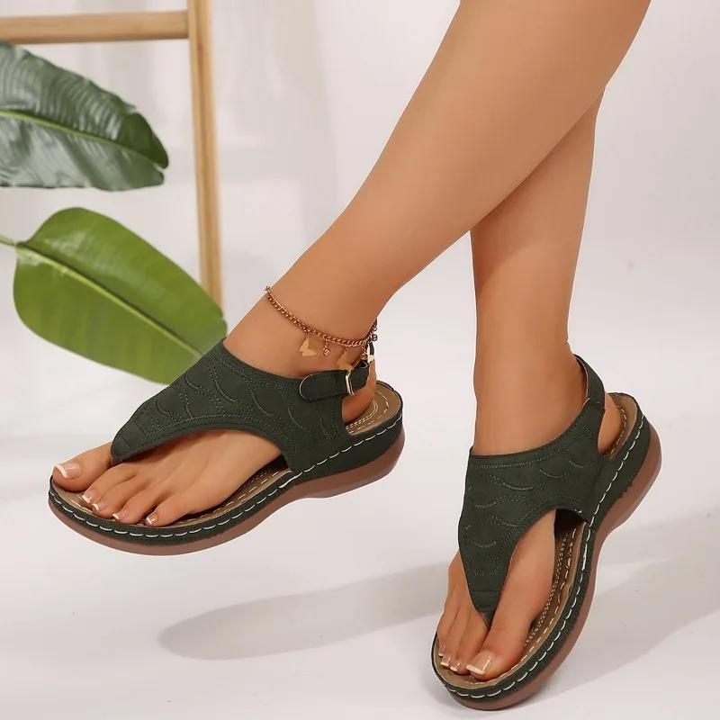 2024 Pantofi de talie mare pentru femei Flip-flops Sandale pentru femei în aer liber Sandale casual pentru femei cu vârf rotund Pantofi cu curea cu cataramă pentru femei