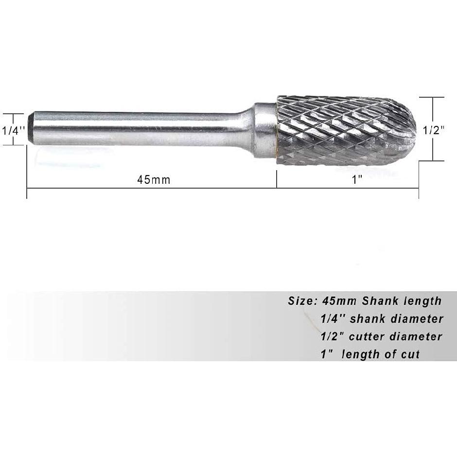 SC-5 Tungsten Carbide Burr Cylinder Shape with Radius End Double Cut Rotary Burr File(1/2" Cutter Dia X 1"Cutter Length) with 1/4'' shank, 1pcs