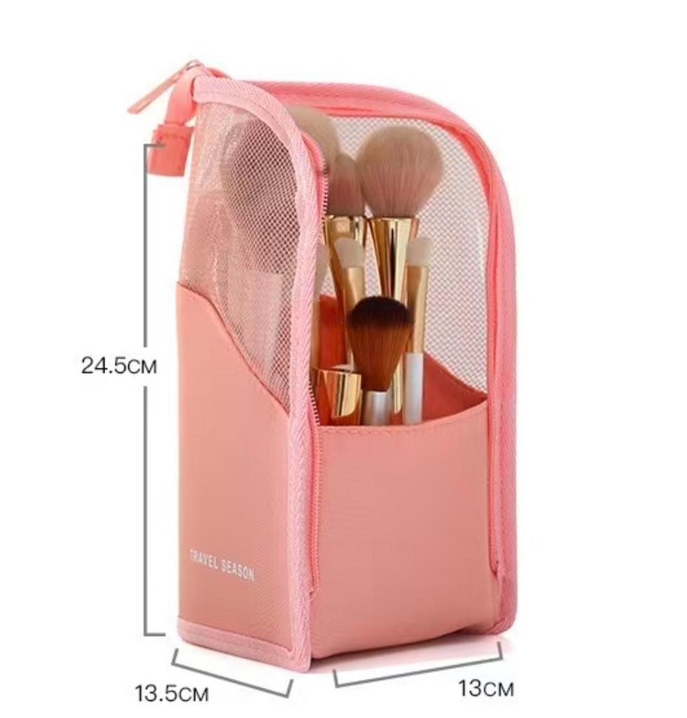 Travel Makeup Brush Bag Portable Cosmetic Brush Holder Organizer Waterproof Stand-Up Makeup Brush Pouch Zipper Toiletry Bag
