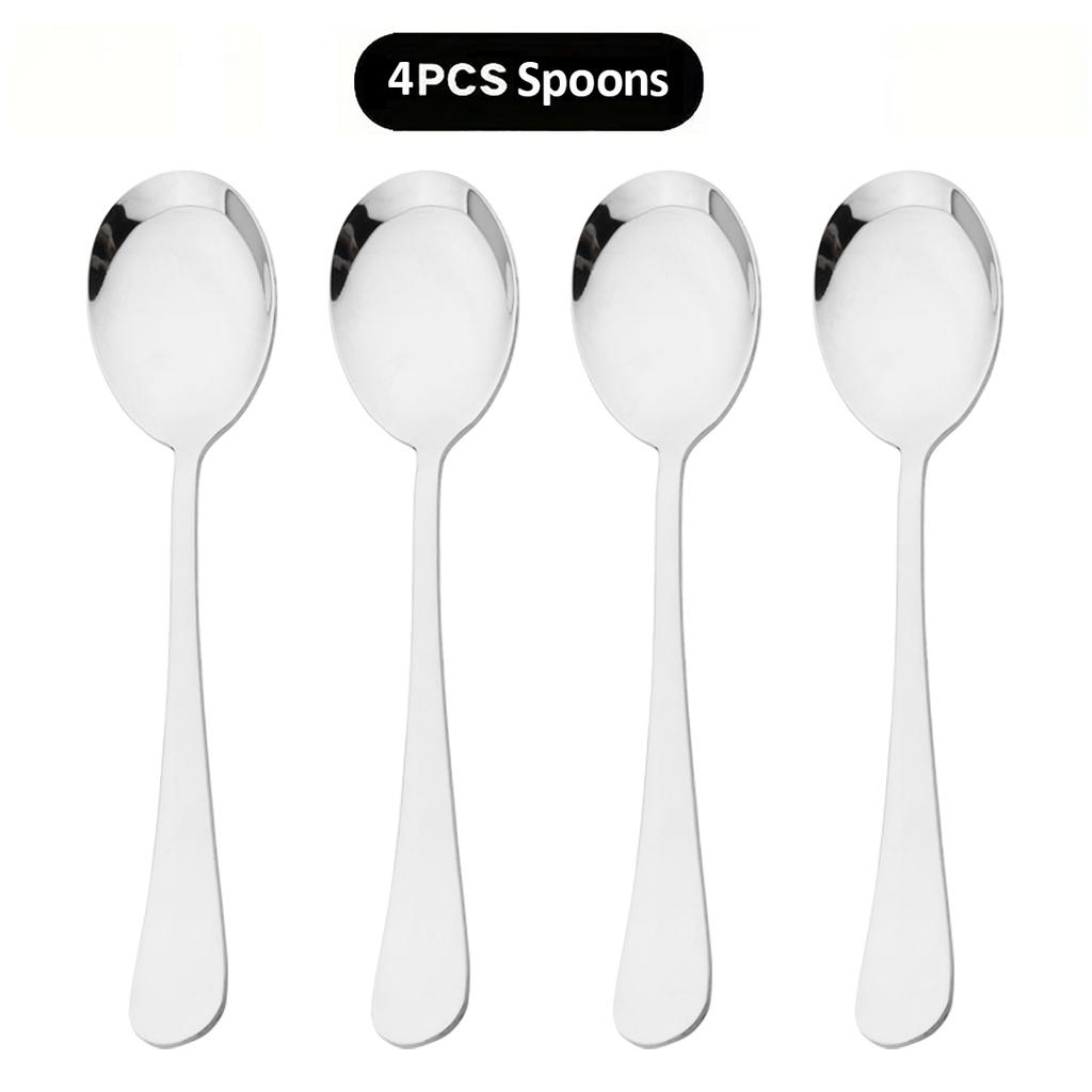 4Pcs Mirror Silver Salad Spoon Cutlery Set Dessert Spoon Ice Cream Scoop Dinnerware Stainless Steel Tableware Kitchen Flatware