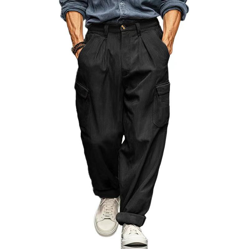 Men's Corduroy Work Pants Loose Fit Multi Pocket Straight Leg Casual Trousers Vintage Style 2026 New Model