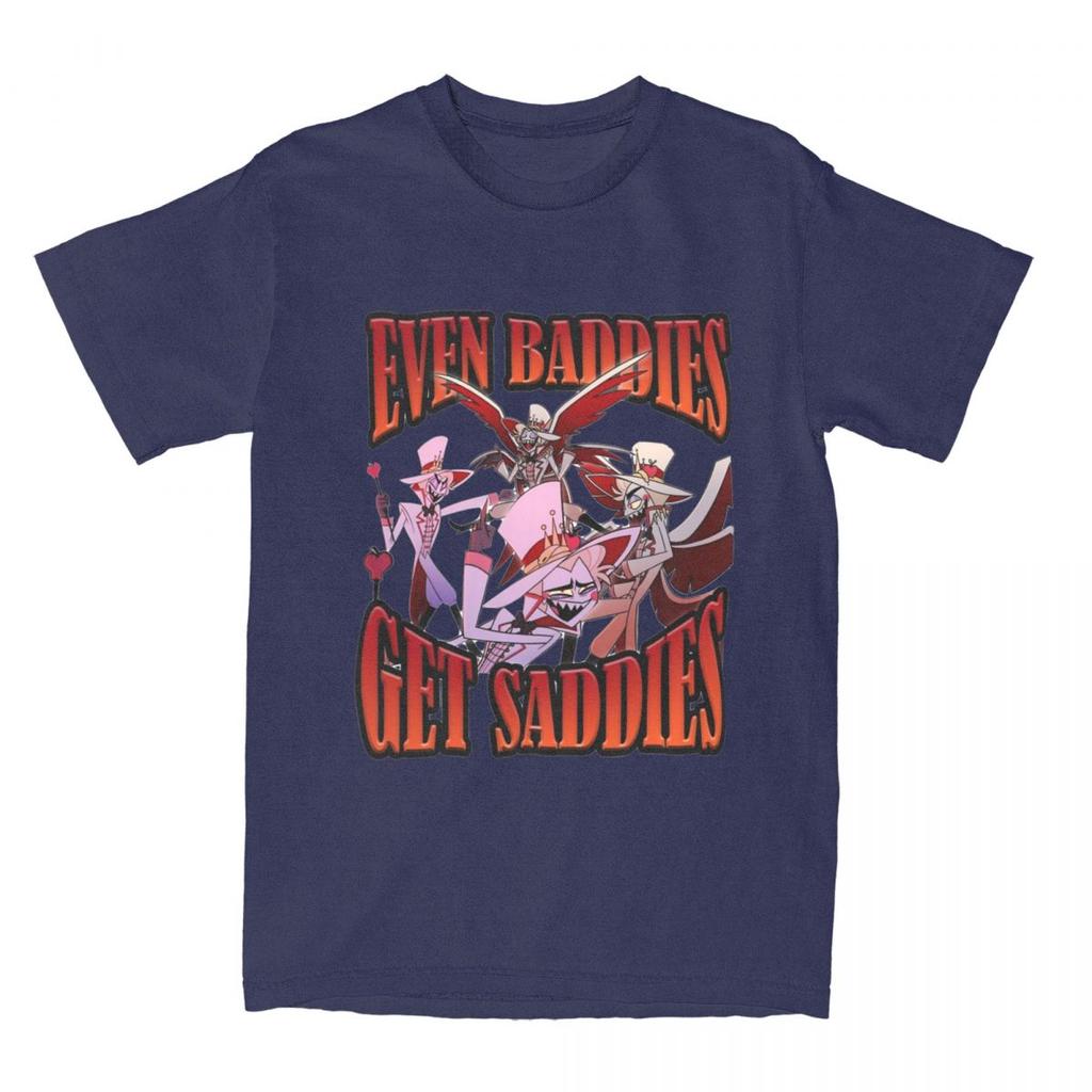 Lucifer Even Baddies Get Saddies T Shirt Men Hazbins Hotels Retro Cotton T-Shirts Summer O-Neck Tees Casual Oversize Clothing