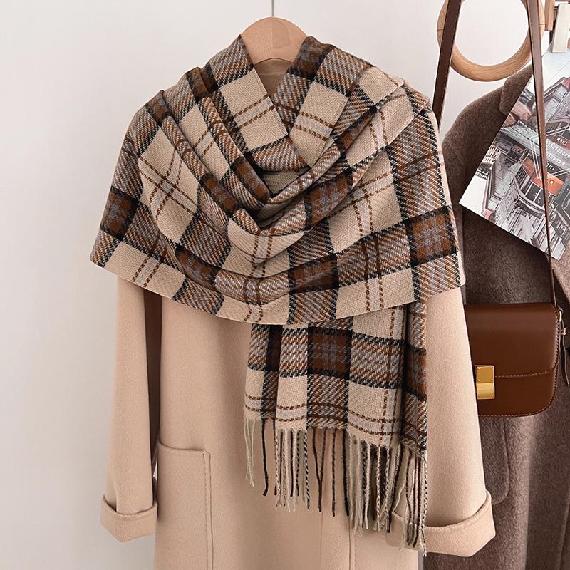 Scarf Women S Winter Imitation Cashmere Plaid Fashionable And Versatile Warm Student Ins Tassel Shawl as the picture