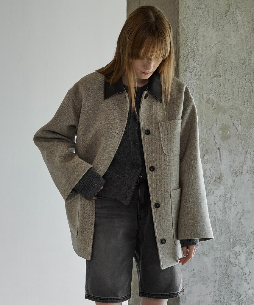 Outshell Twill Wool Half Coat Oatmeal