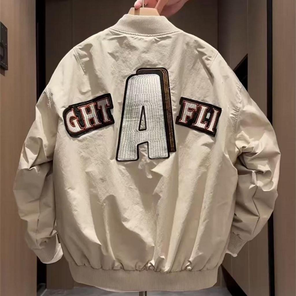 Spring Men's Embroidered Letter Stand Collar Baseball Jacket, Versatile, Loose, Breathable, Trendy Couples' Fashion.