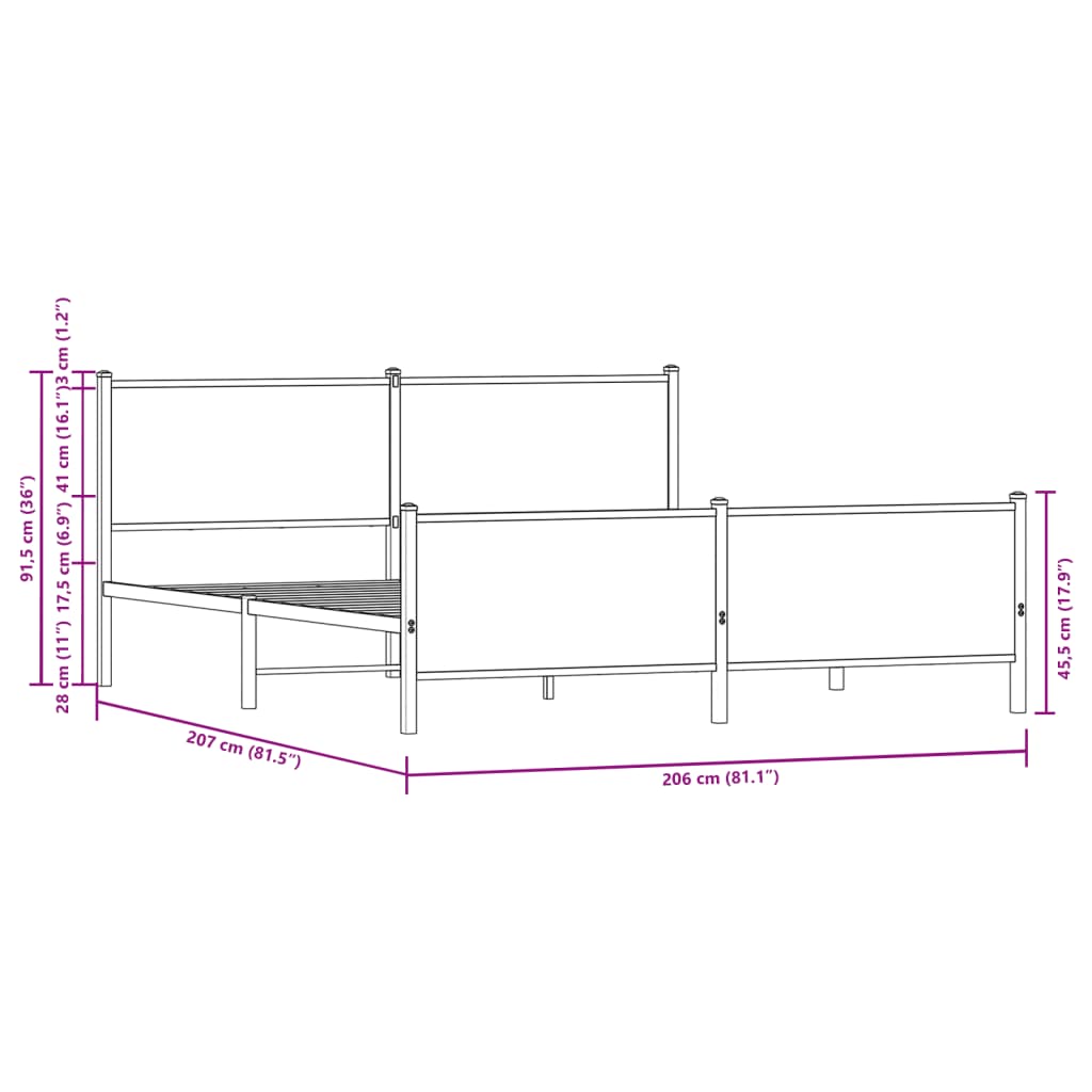 Metal Bed Frame Without Mattress Brown Oak Effect 200x200 Cm