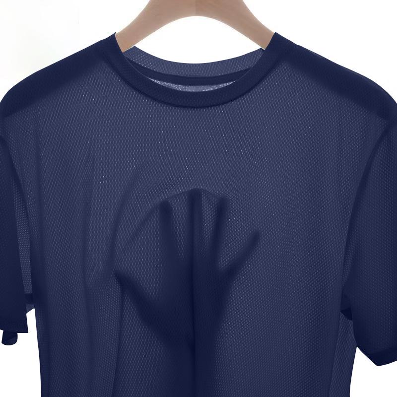 Men’s Ice Silk Mesh Fitness T-Shirt - Loose Fit, Round Neck, Short Sleeve, Breathable, Summer Sportswear