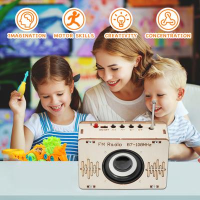FM Radio STEM Science Kit Kids Wooden 3D Puzzle Electronic Radio Set DIY Educational Science Experiment Projects Crafts Building Toy