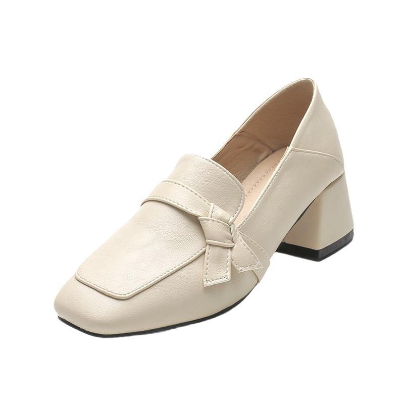 British Style Small Leather Shoes Women's 2024 Spring and Autumn New Versatile Medium Heel Professional Work High Heels Thick Heel Loafers
