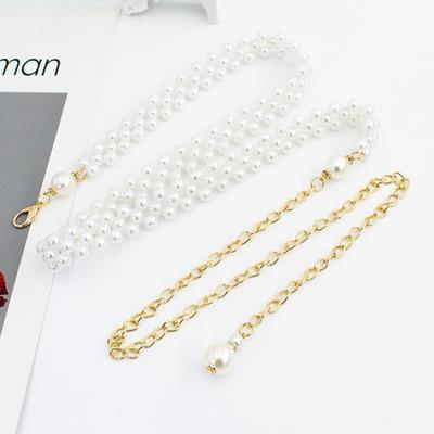 Women Elegant Pearl Chain Belt Thin Waist Gold Metal Belts For Girls Lady Sweet Dress Waistbands Straps Accessories