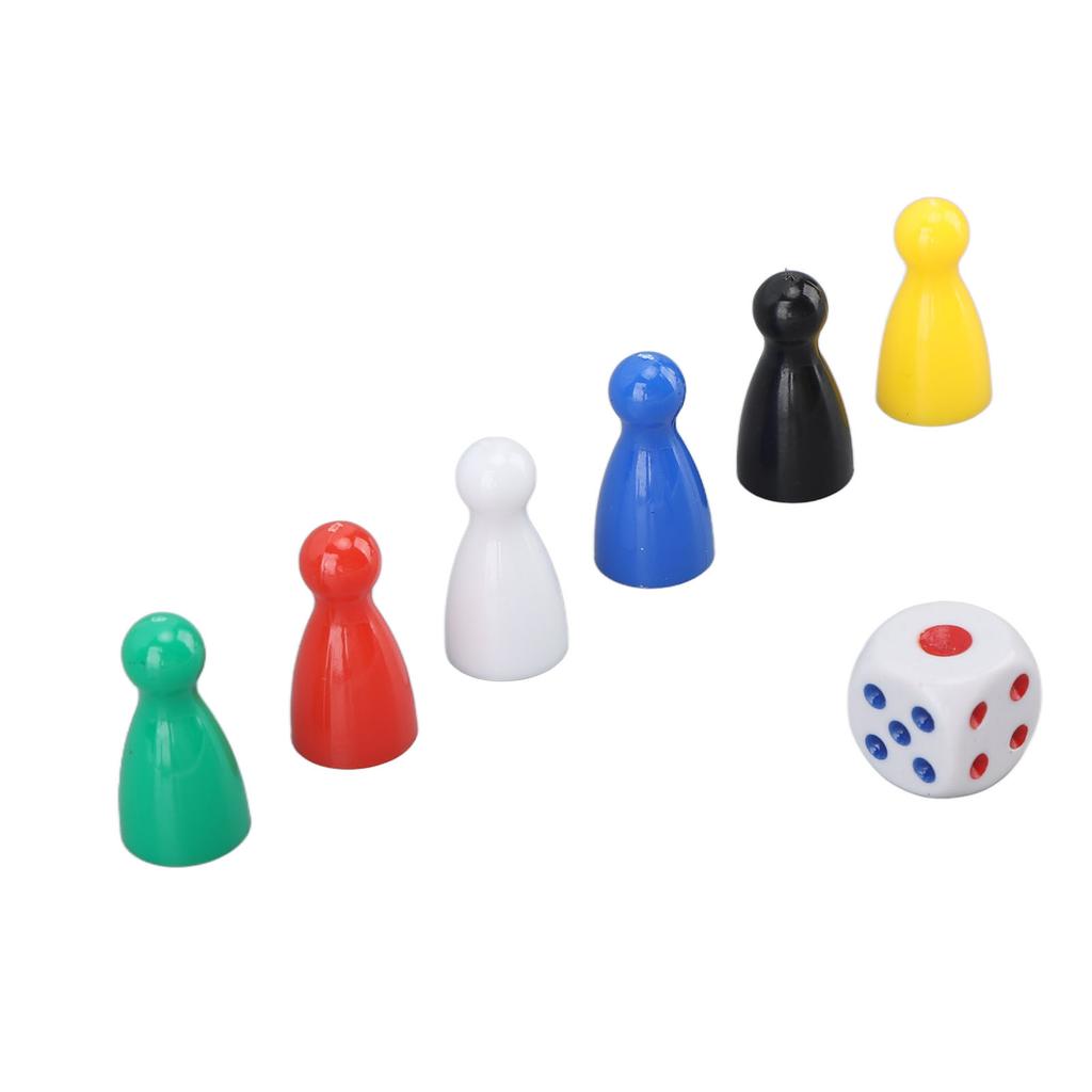 30PCS 6 Color Chess Pieces 5PCS 6 Sided Dice Plastic Chess Game Pieces Dice Set for Board Game