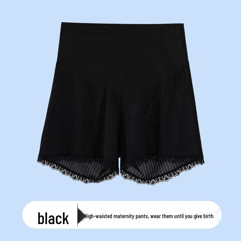 

Maternity Ultra-Thin High-Waisted Tummy Support Shorts - Ice Silk, Anti-Exposure, Plus Size, Spring/Summer XL (150-180 lbs) чёрный