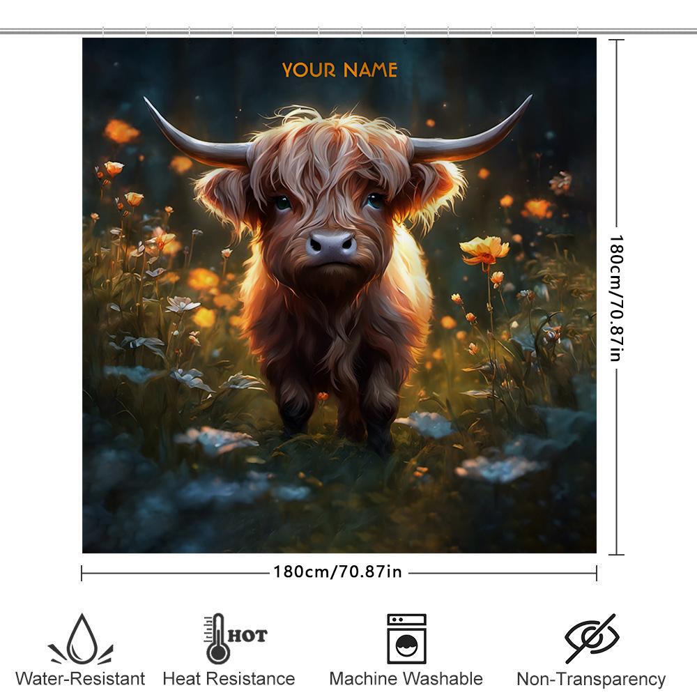 Highland Cow Bathroom Shower Curtain Name Printing Home Decor Artistic Canvas Print