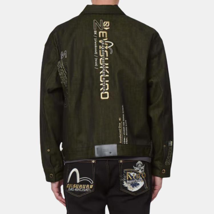 Evisu SS22 Seagull Logo Embroidered Letter Denim Jacket Men Jackets Black 2ESGNM2DJ732LFCT