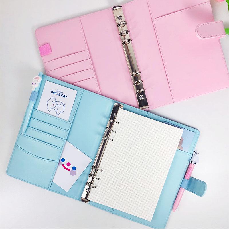 A5 Macaron Solid Color PU Leather Loose-Leaf Notebook Planner - Simple Business Style