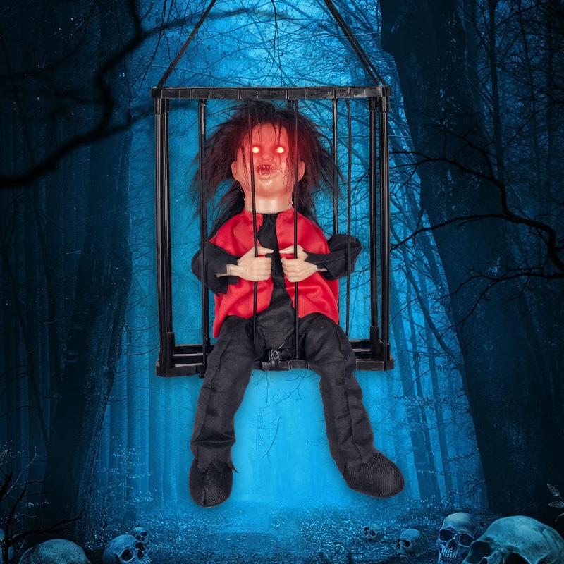 2025 April Fool's Day Prisoner Skull Ornament Induction Light Sound Electric Decoration Haunted House Holiday Party Prank Props