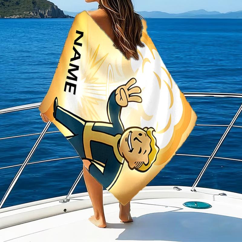 1pc NUKA-BOMBS Fallout Beach Towel with Custom Name, Beach/Swimming/Bath/Picnic/Camping Towel, Suitable for Seaside Beaches
