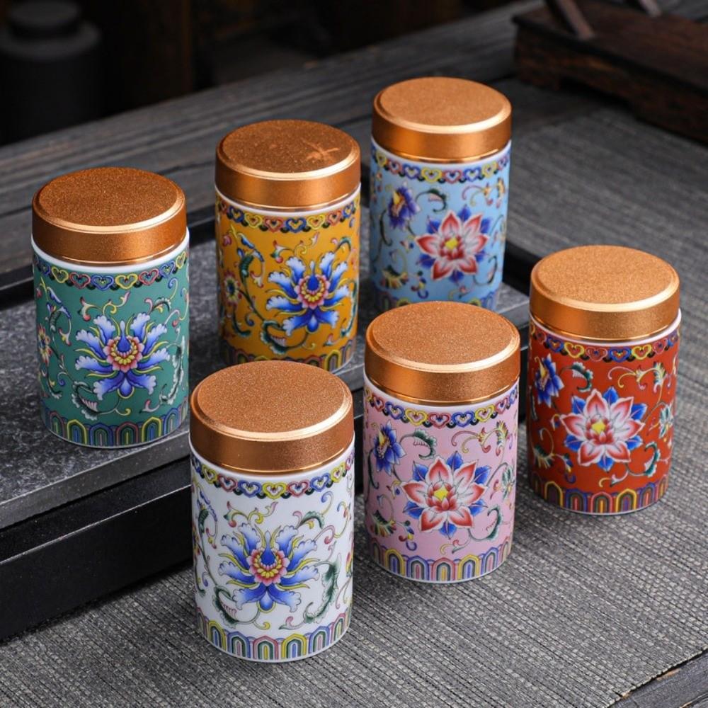 Sealed Jar Ceramic Empty Tea Tin Can Mini Chinese Style Tea Packaging Box Portable Moisture-proof Storage Jar Green Black Tea