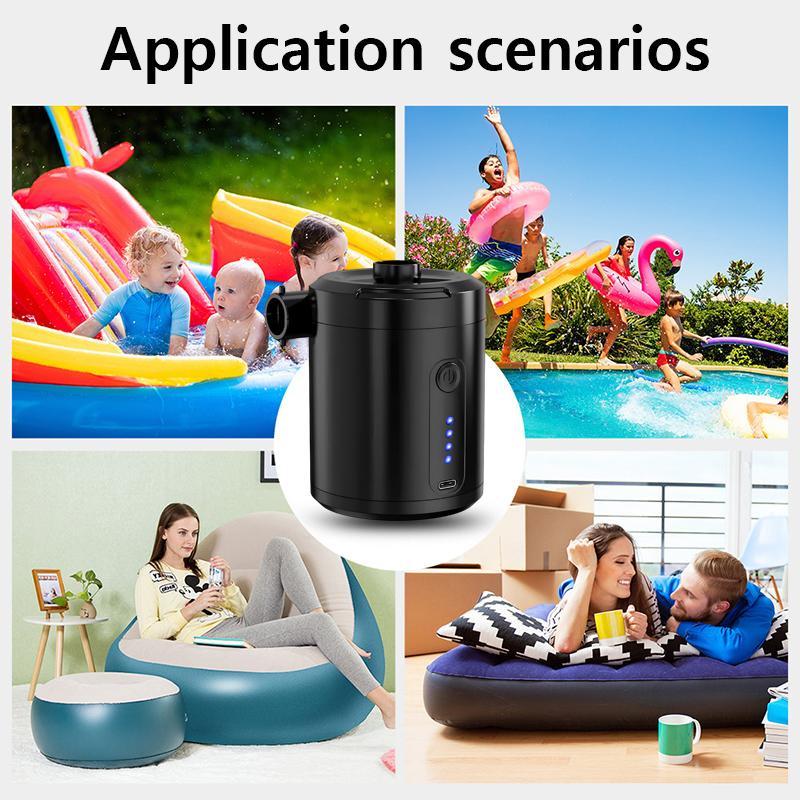 Air Pump Portable Electric Air Pump 5200mAh Rechargeable Battery USB Type-C Charging Mini Air Inflator & Deflator with 4 Nozzles
