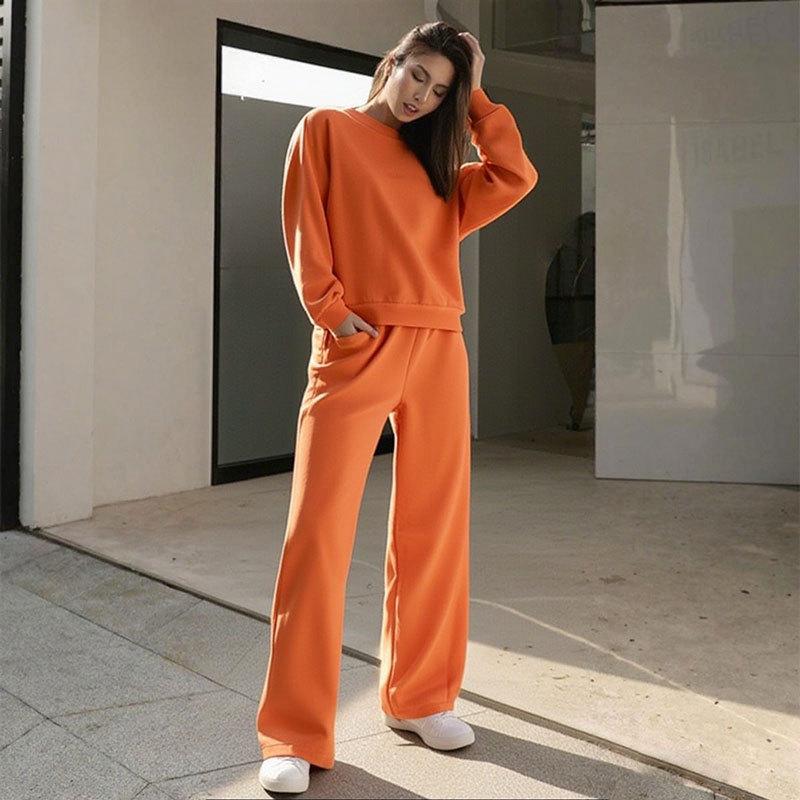 

Женская уличная одежда в западном стиле 2026: Европейско-американский спортивный костюм - Модный свитшот и брюки широкого покроя, двойка для весны/осени Medium оранжевый