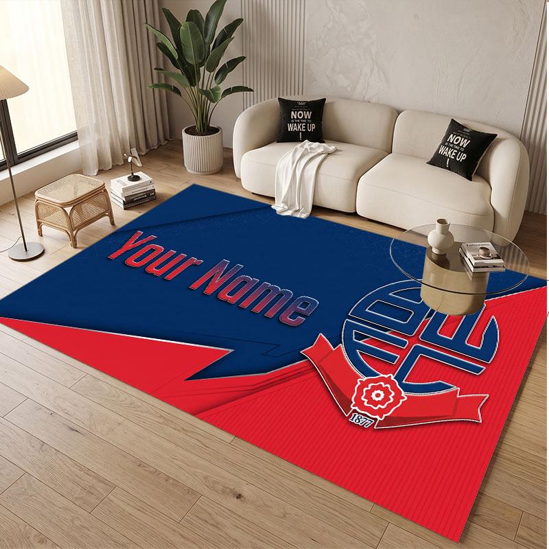 Custom Rug Bolton Wanderers FC Pattern Print Name Text Soft Non‑Slip Floor Carpet for Home Indoor Decoration