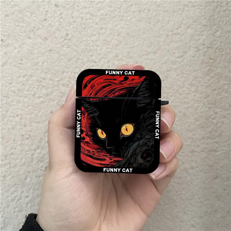 Cool Dark Funny Cat Cases for Apple AirPods 4 Black Wireless Bluetooth Earphone Case for Airpods 1 2 3 Pro 2 Protective Cover