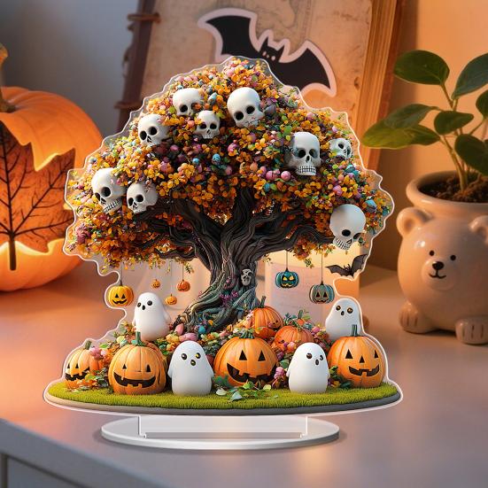 Yousheng Halloween Acryl Tischschild 2D Acryl Geist Kürbis Baum Hexe Plakette für Zuhause Büro Schreibtisch Etagere Deko