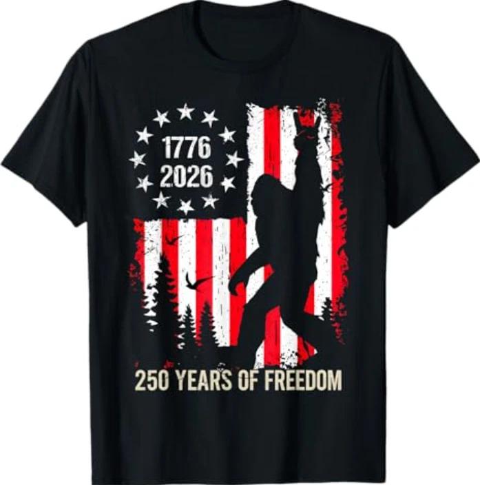 Bigfoot Patriotic 250 Years of Freedom American USA Flag Tee T-Shirt 3XL