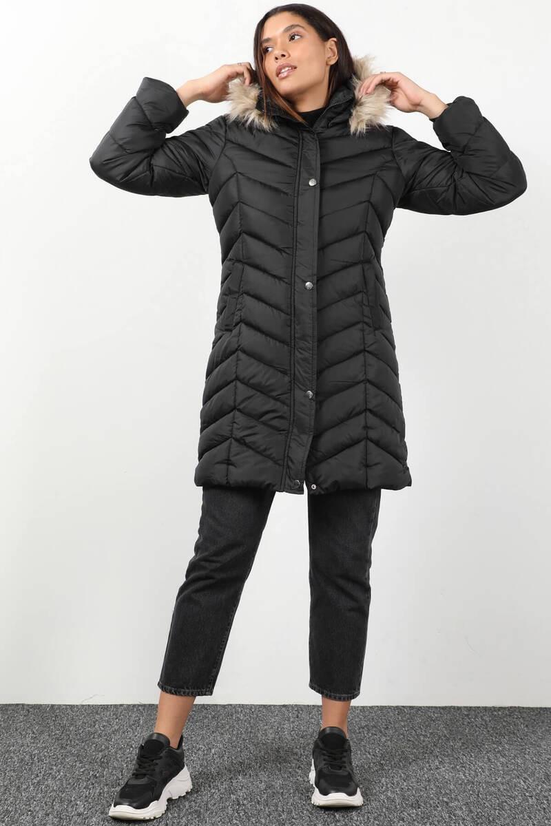 

Женская меховая толстовка Длинное надувное пальто Черный