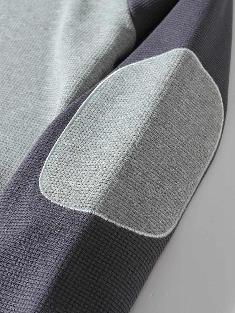 Men's Cross-Border Casual Raglan Sleeve Patchwork Round Neck Waffle Knit Sweatshirt for Spring/Autumn