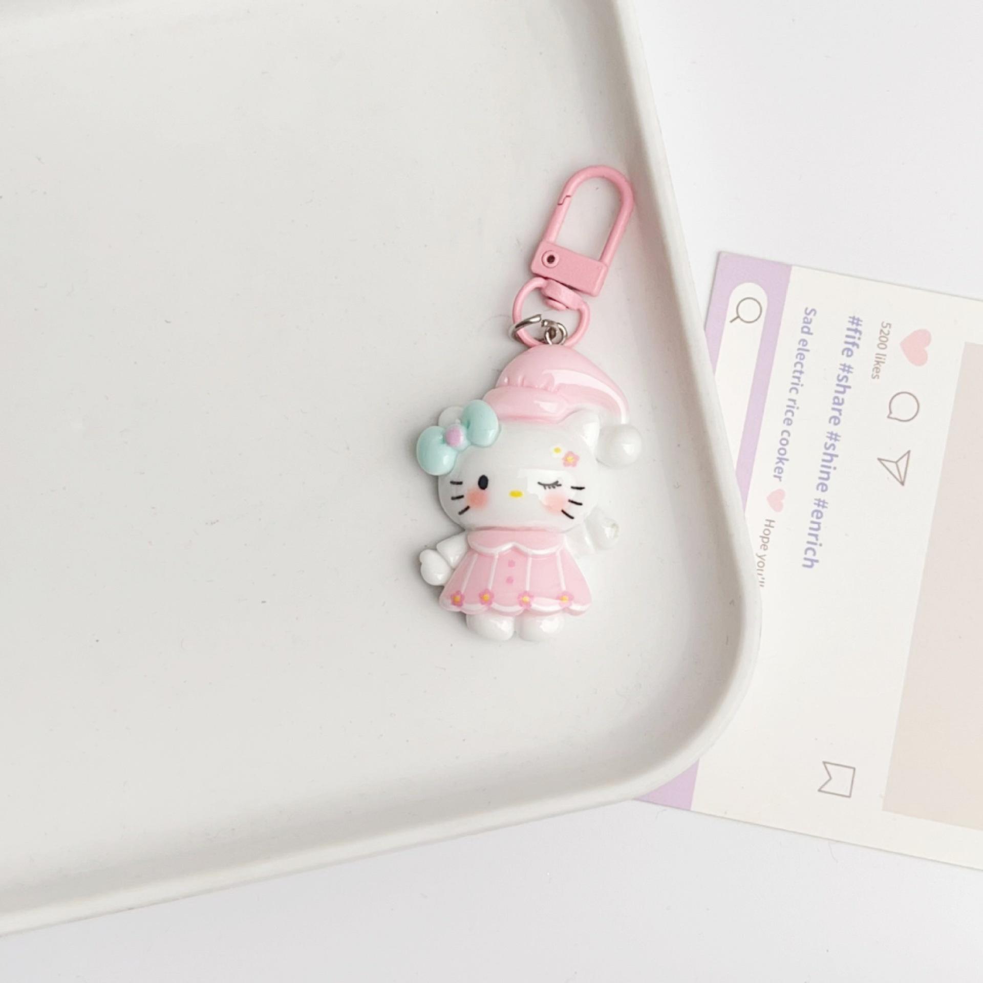 Cute KT Cat Cartoon Keychain Heart Bag Charm - Girly Ornament & Small Couple Gift