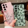 Line Rose Butterfly Floral Pattern Case For Samsung Galaxy S26 Ultra S25 Edge S24 Plus S23 FE S22 A17 A54 A55 A56 A57 5G Magnetic For Magsafe Cover