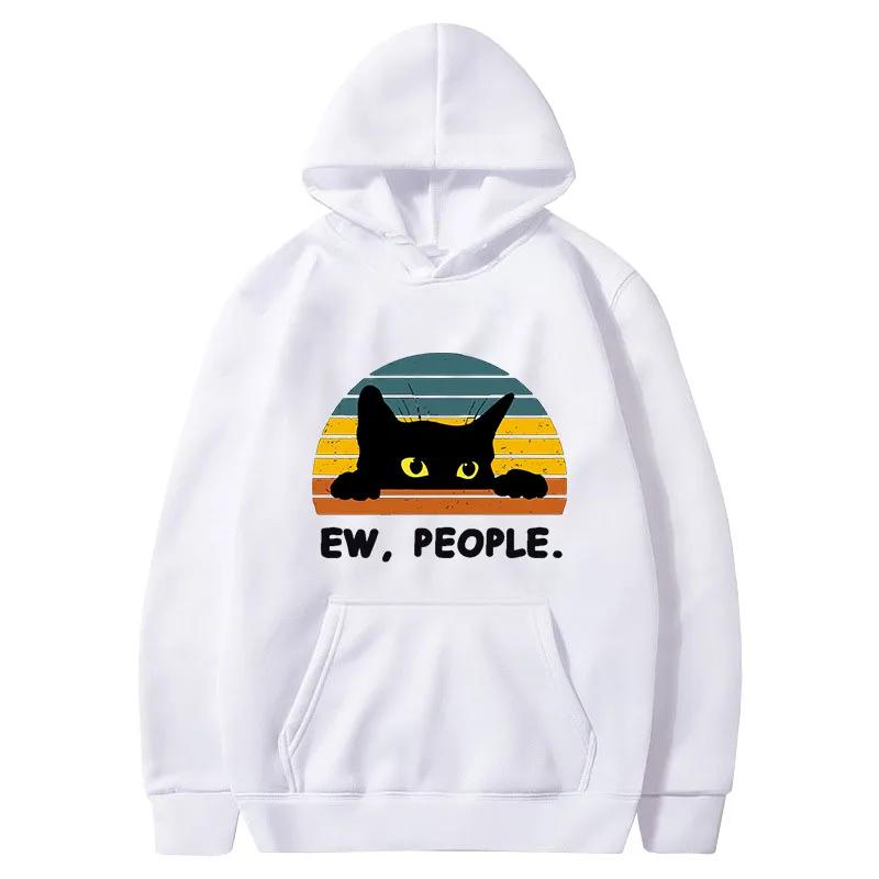 2024 Cozy Cat Men Printed Hoodie with Kangaroo Pocket - Perfect for Chilly Days Comfortable & Easy Care Casual Wear for Women