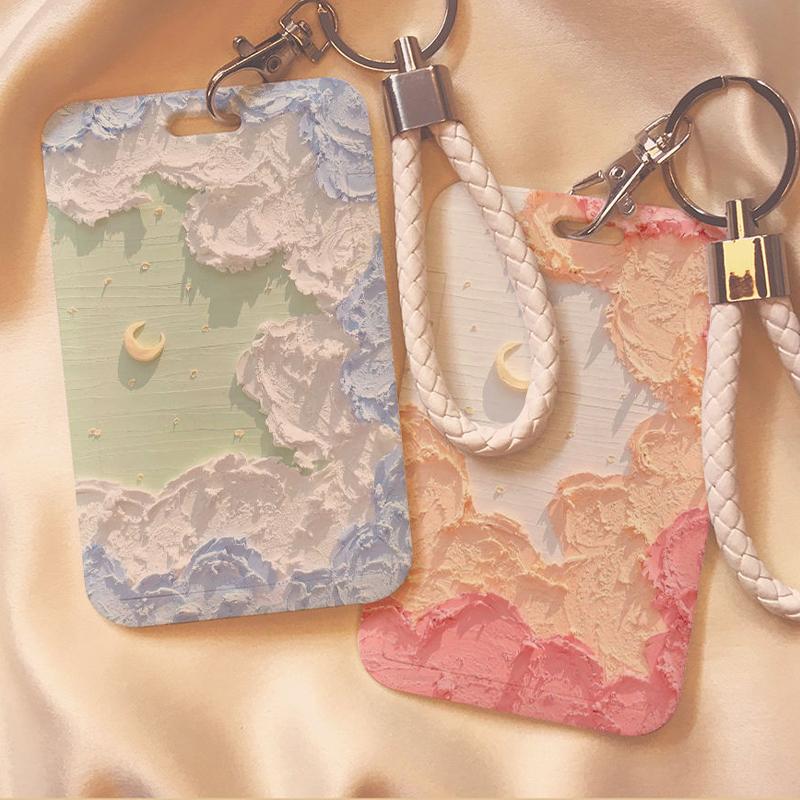 Women Men Oil Painting Business Card Holder Cartoon Cute Pink Credit Holders