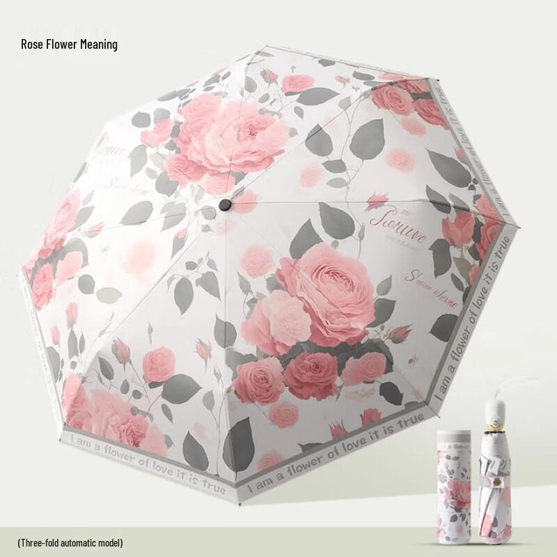 MAYDU Rose Pattern Automatic Travel Umbrella