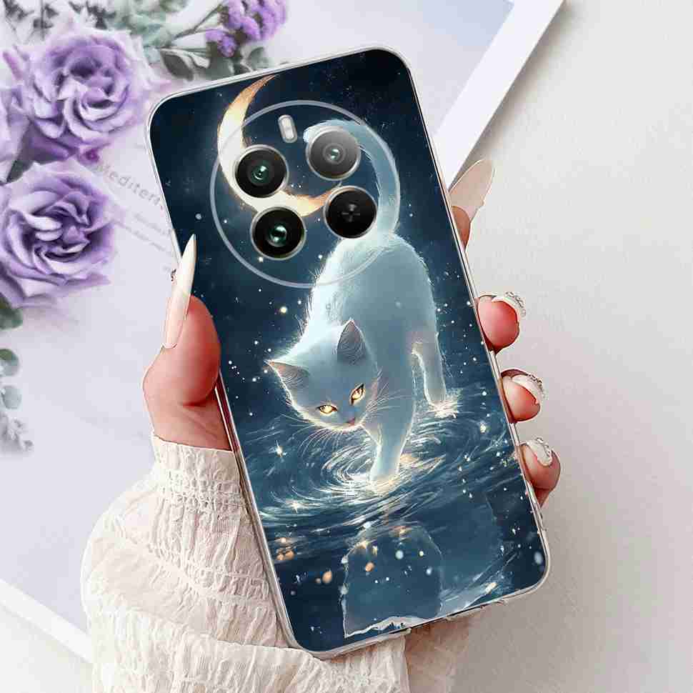 For Realme 12 Pro RMX3842 6.7" Summer Lotus Cute Cat Soft Silicone TPU Cover For Realme 12Pro+ 12Pro Plus RMX3840 Bumper Shell