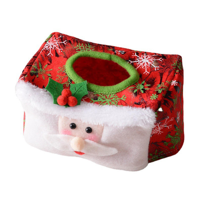 Cute Christmas Desktop Square Decorative Santa Tissue Box Cover Portable Tissue Paper Holder Holiday Decorations