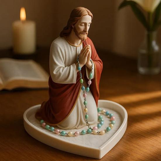 Virgin Mary Rosary Holder Resin Prayer Our Lady Jewelry Holder Spiritual Religious Gift Catholic Devotional Tabletop Jewelry Tray