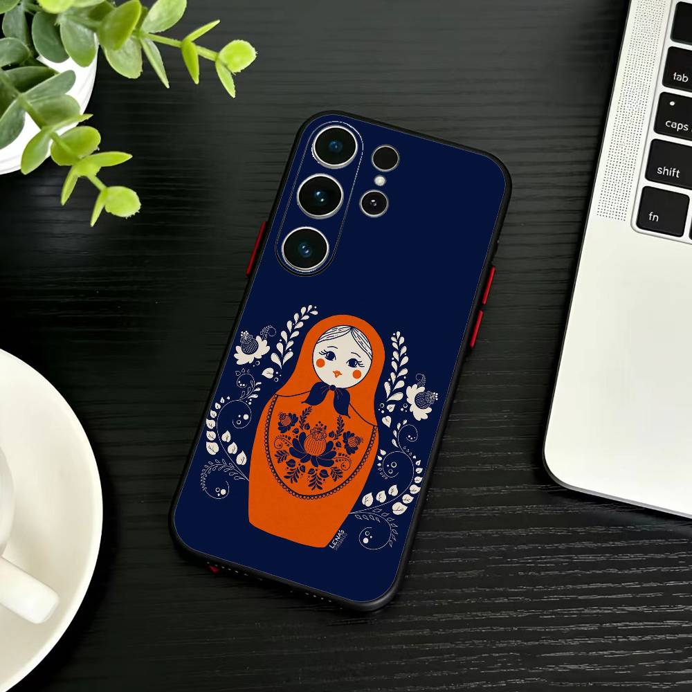 Russian Dolls Matryoshka Phone Case For Samsung S26,S25,S24,S23,S22,S30,S21,Ultra,Plus,FE 5G Black Soft Cover