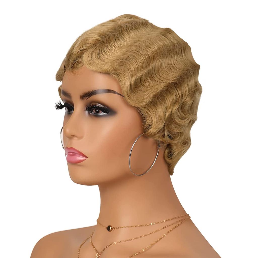 Finger Wave Synthetic Wig Short Mommy Hair Curly Wigs for Black Women Lady Nuna Wig 1920s Cosplay Costume Halloween Party